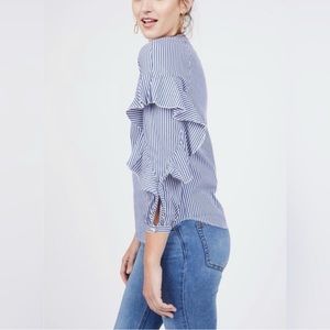 Splendid blue striped blouse ruffle sleeves  3/4 button front size M